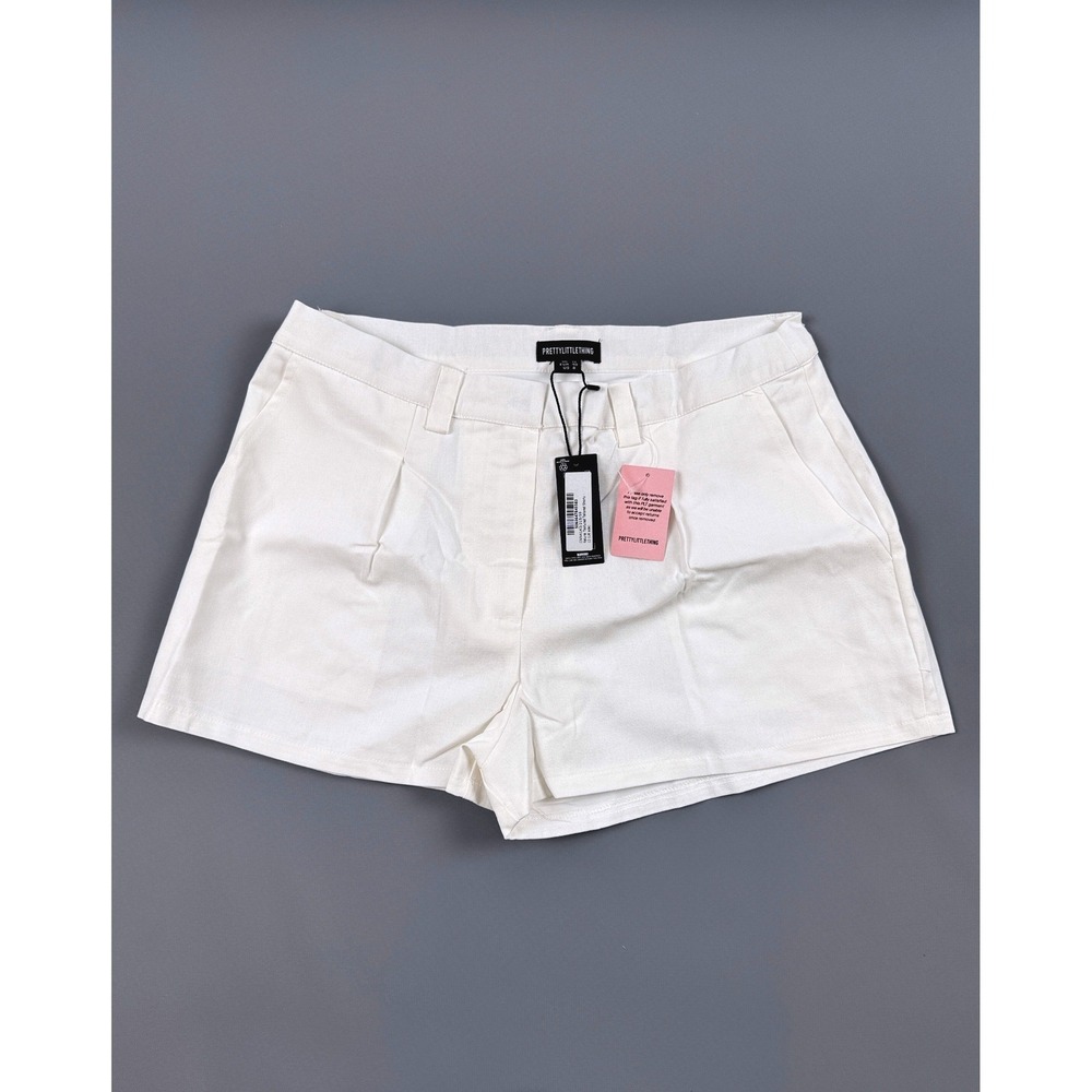 PrettyLittleThing White Textured Tailored Shorts Size 8